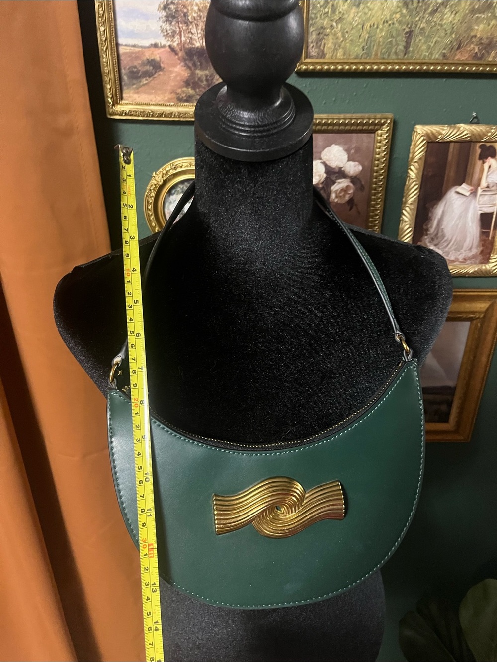 Vintage Zara Emerald Green Crescent Shoulder Bag with Gold Accent - Picture 3 of 6